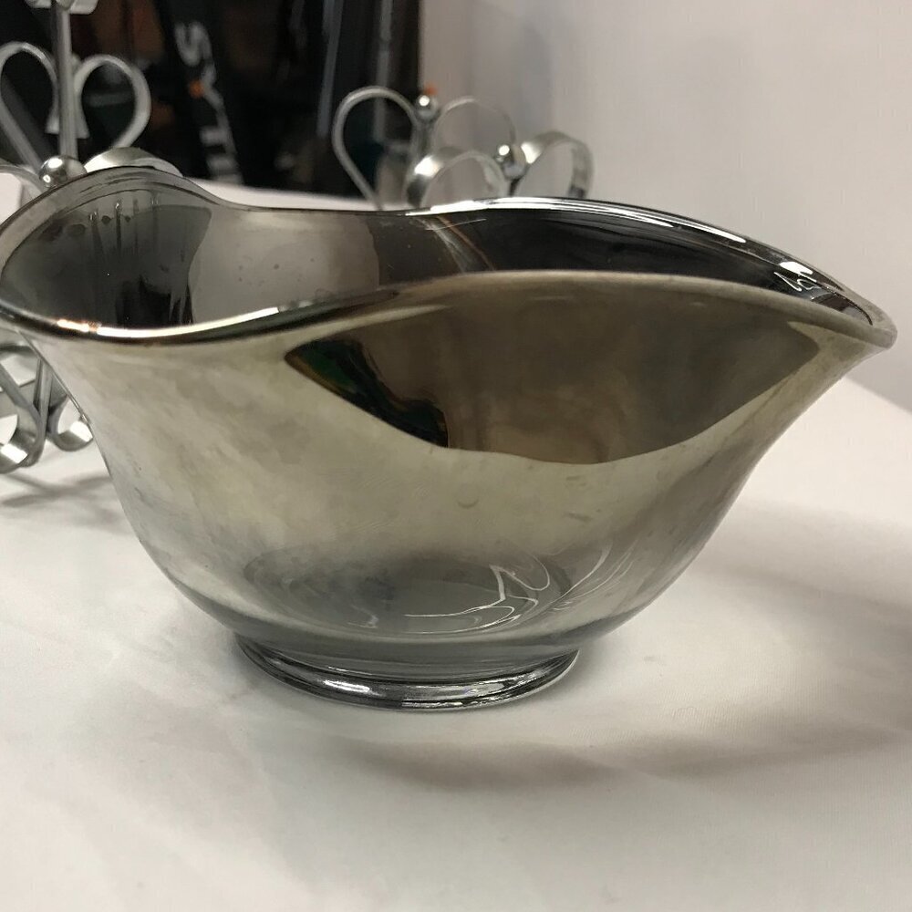 Vintage MCM Trio of Silver Ombre Dishes with Silver Metal Caddy, relish, serving - Picture 6 of 12